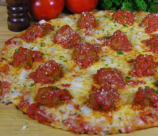 Toronto gluten free meatball pizza